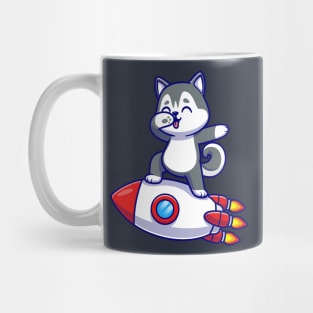 Cute Husky Dog Dabbing On Rocket Cartoon Mug